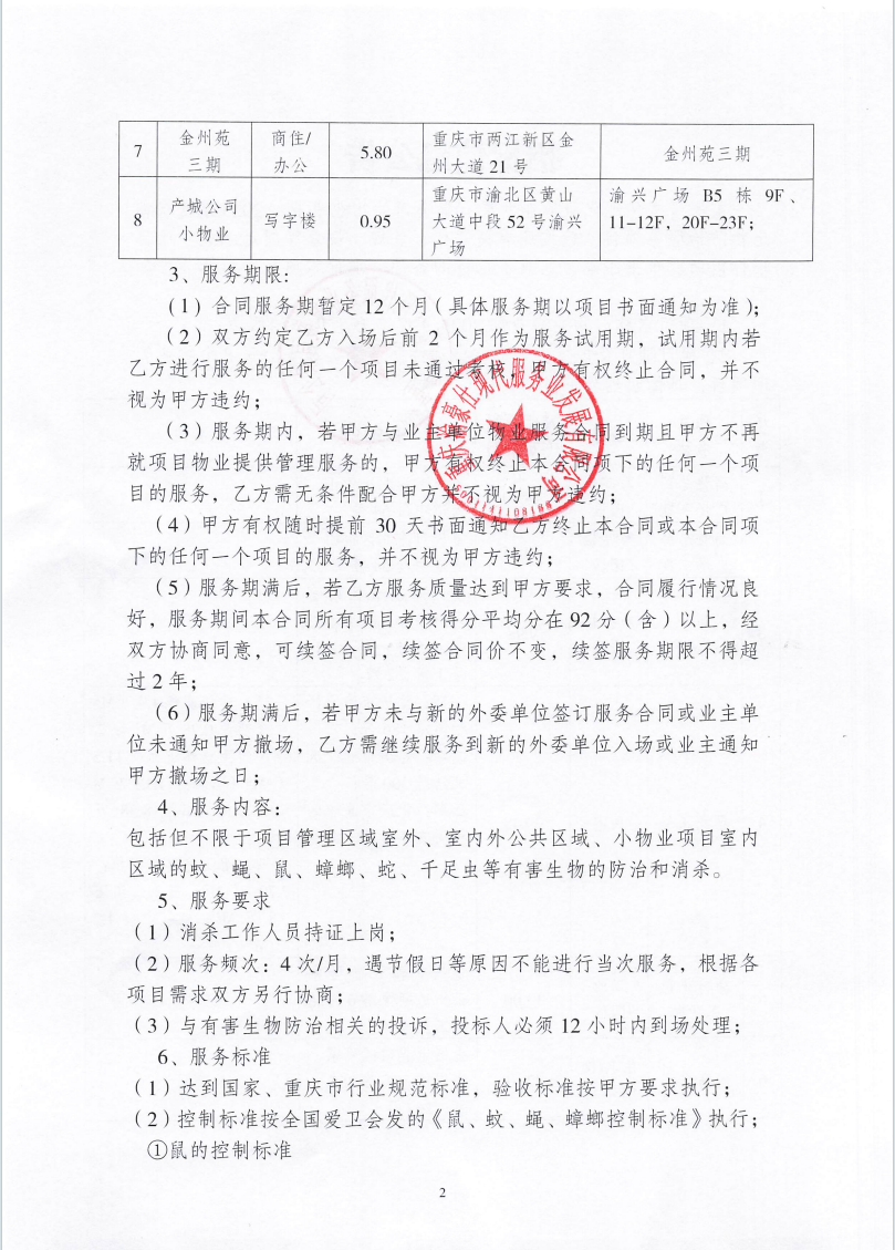 渝豪仕公司物业事业部2025年度有害生物防治服务招标信息公告