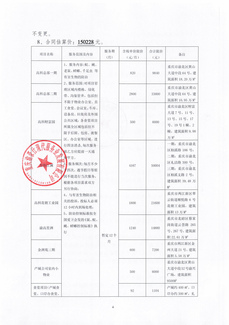 渝豪仕公司2025年度有害生物防治服务招标信息公告