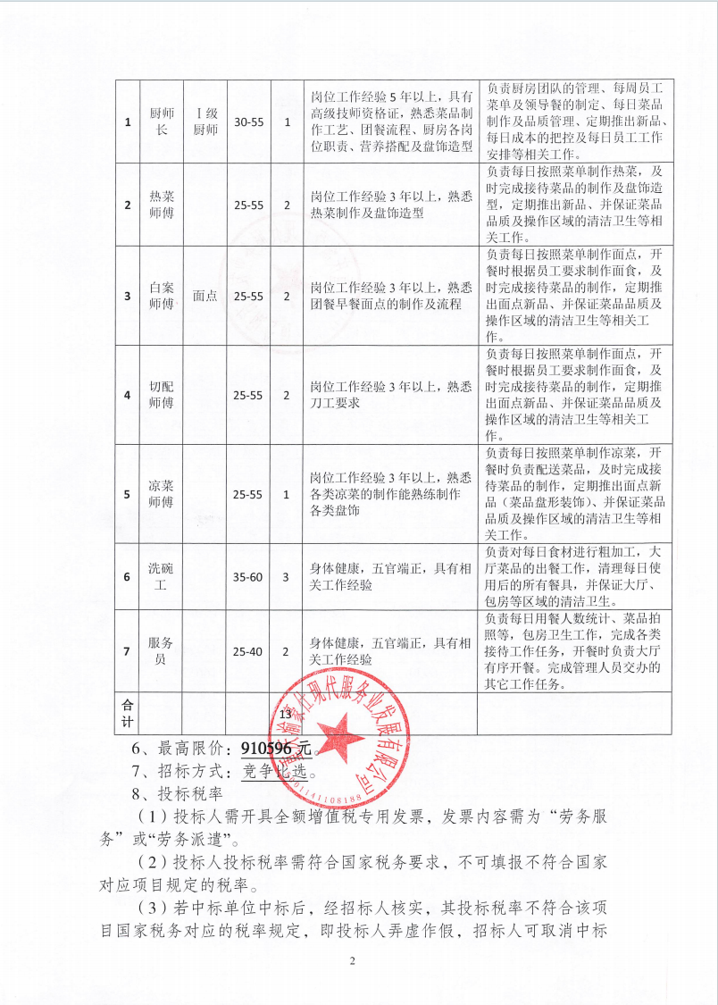 渝豪仕公司安诚保险食堂劳务服务招标信息公告